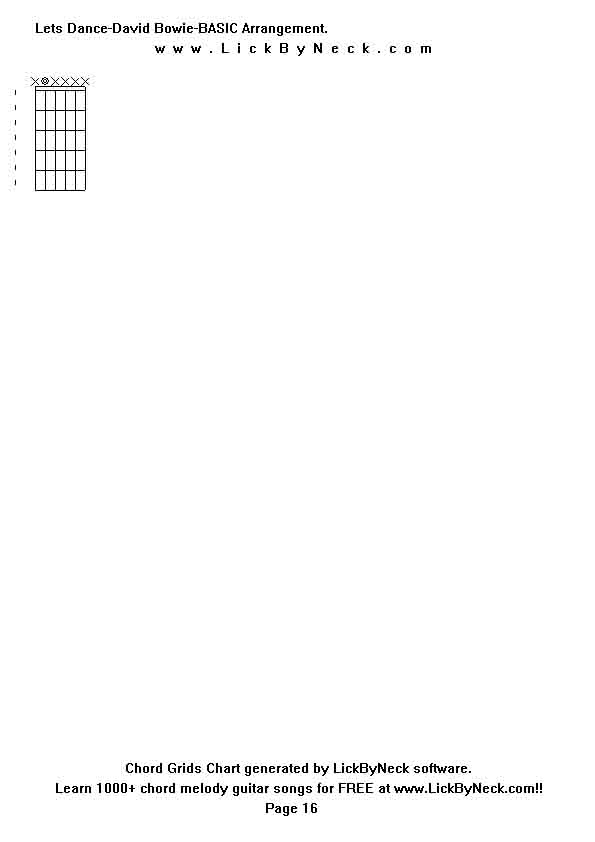 Chord Grids Chart of chord melody fingerstyle guitar song-Lets Dance-David Bowie-BASIC Arrangement,generated by LickByNeck software.